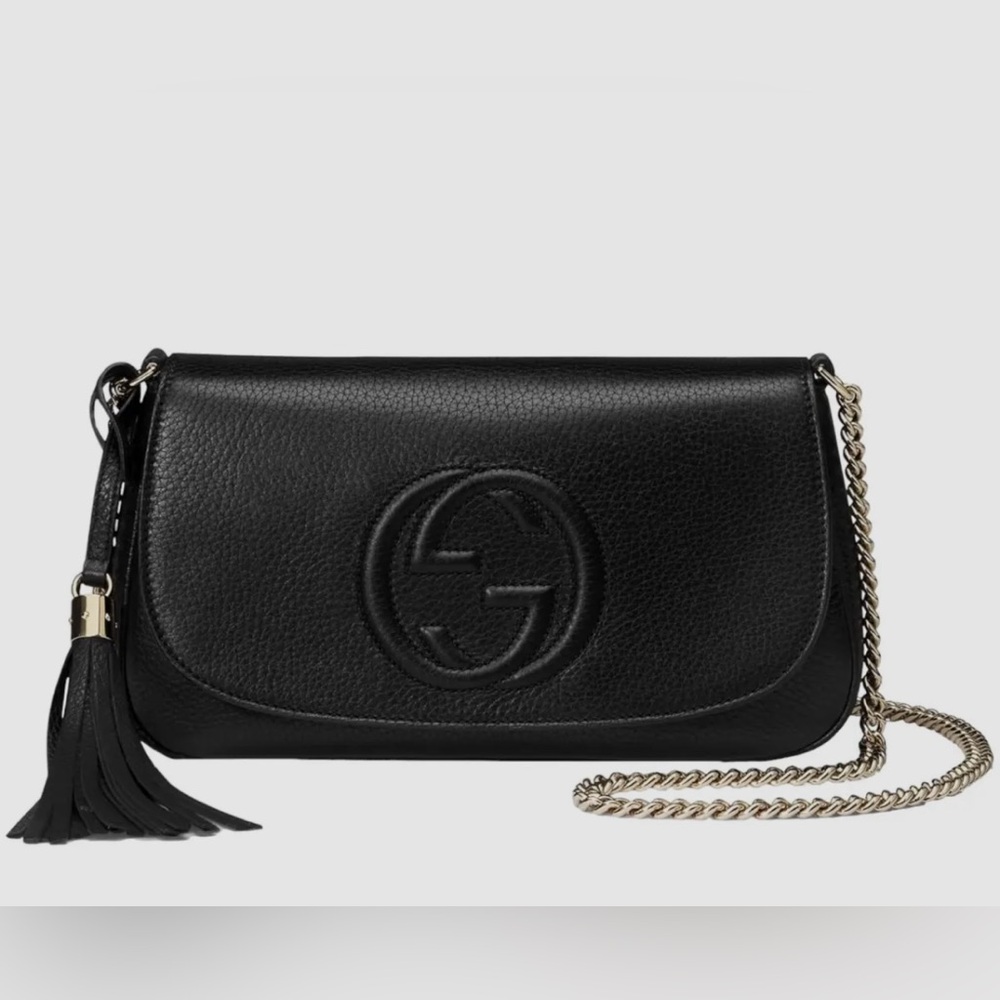 Gucci Soho Cellarius Medium Shoulder Bag, Black with Gold Chain